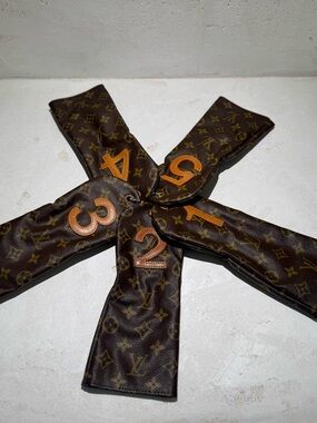 Louis Vuitton Brown Monogram Golf Headcover Set with Tan Number Accents